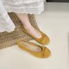 Spring and summer 2025 new bow suede shallow mouth single shoes round head comfortable soft sole not tired feet Doudou women's shoes