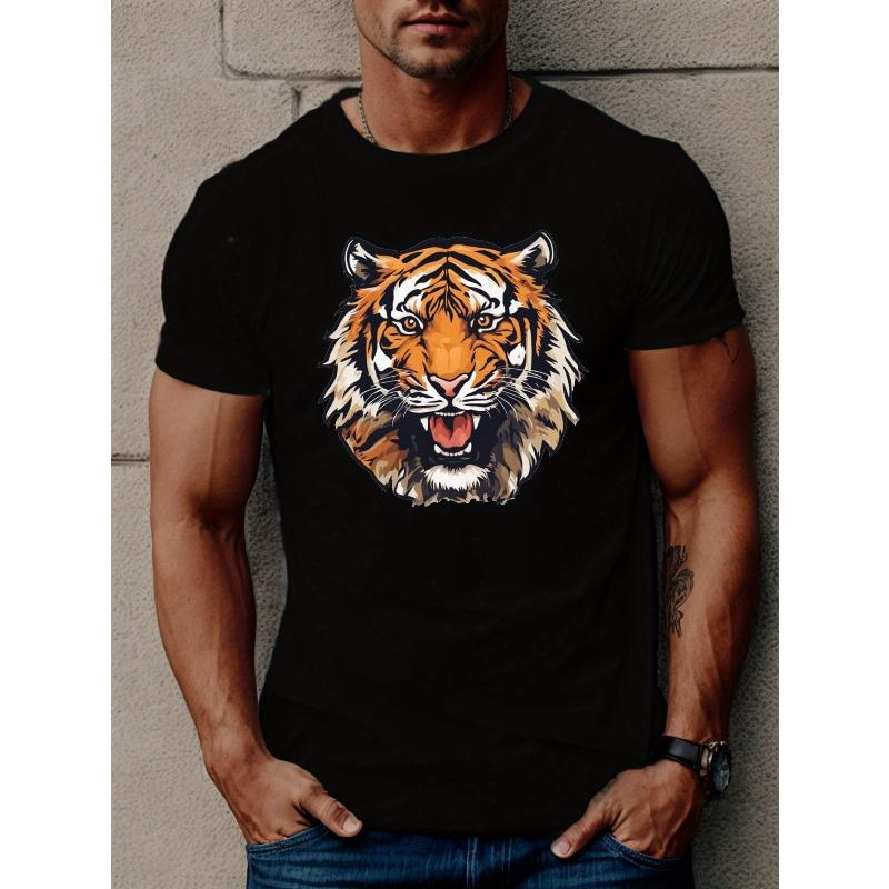 

European Size Vibrant Angry Tiger Graphic Print T-Shirt - Men s Casual Short Sleeve Summer Tees with Comfortable Fit and Breathable Fabric 4XL чорний