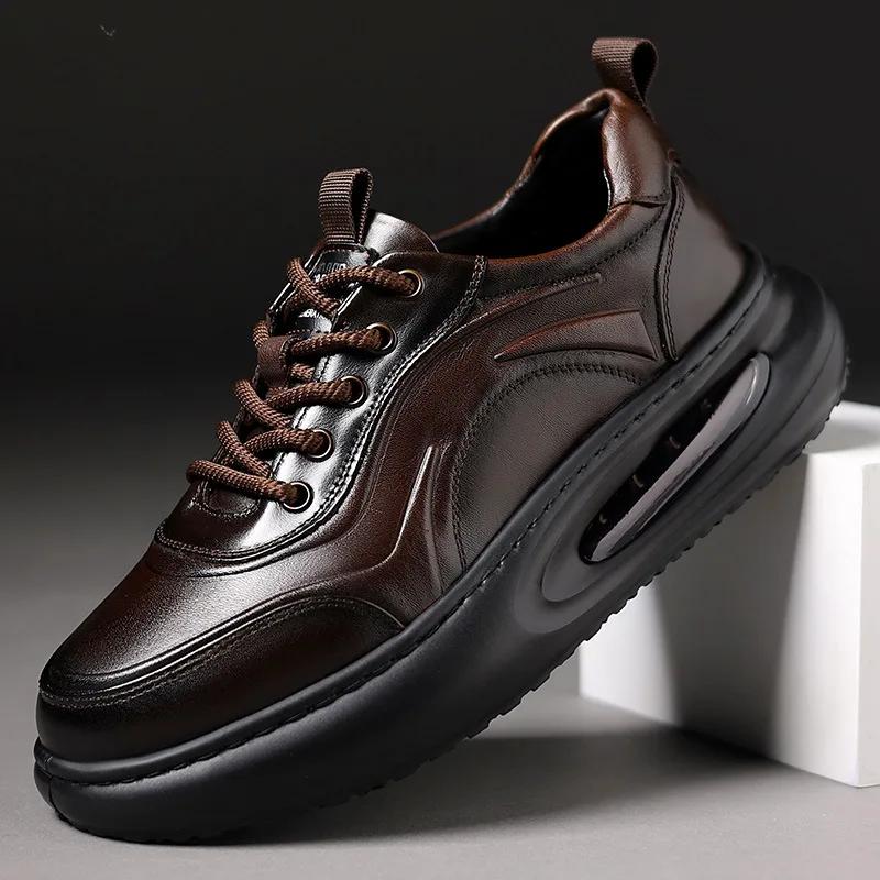 Fashion Luxury Genuine Leather Sneakers for Men Spring Autumn Soft-soled Men's Platform Shoes Designer Increase Sport Shoes Male