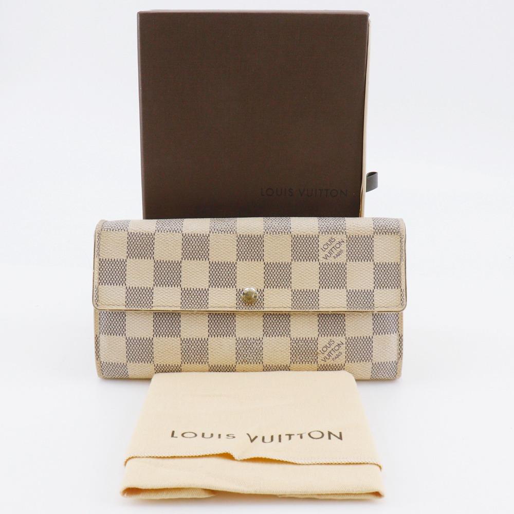 Louis Vuitton Portemonnaie Sarah N61735 Weißes Damier Azur Canvas Unisex Gebraucht