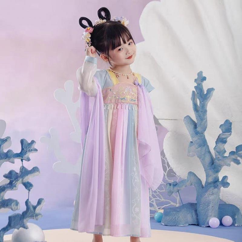 

Ханфу девушка в китайском стиле тканевое летнее платье античный костюм Тан костюм супер феи платье маленькая девочка юбка русалки принцессы нижнее белье XXL