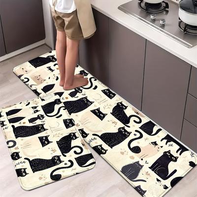 1 pz tappeti da cucina anti-fatica, tappetino da cucina imbottito spesso antiscivolo impermeabile con stampa di animali di gatto, tappetino da cucina resistente e confortevole per la cucina