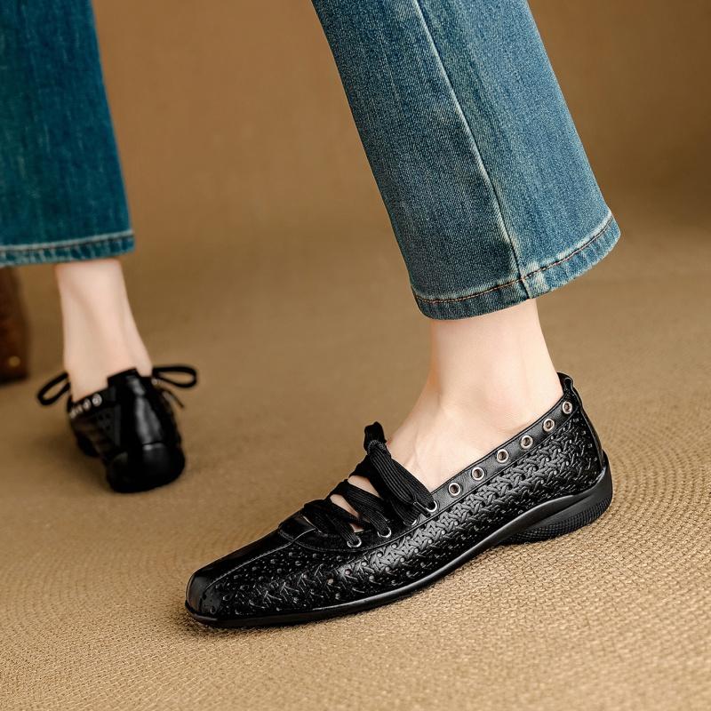 

Мода 2025 Новые летние женские лоферы из натуральной кожи, женская обувь, квадратный носок, модные ажурные лоферы, низкий каблук, женская обувь 34 чёрный