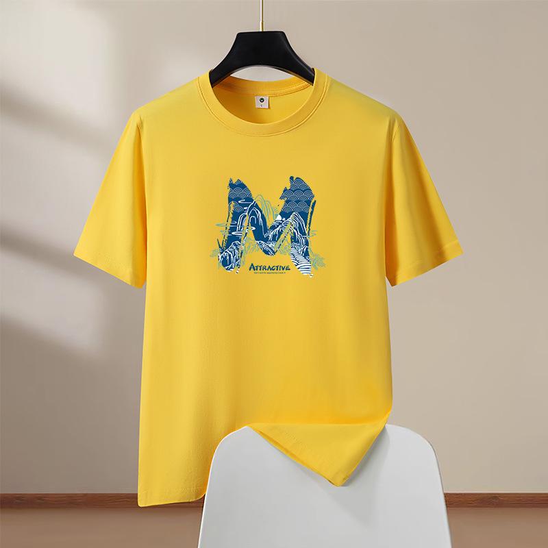 

M Мужская футболка оверсайз из хлопка с коротким рукавом Мужская футболка с круглым вырезом Повседневная футболка S-6XL XXXL жёлтый