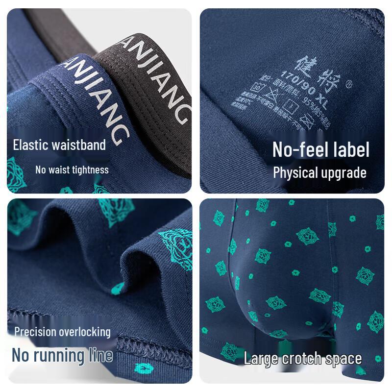 Jianjiang Men's 7A Antibacterial Cotton Boxer Briefs 4-Pack