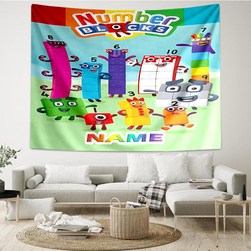 Custom Name Numberblocks Print Tapestry, Backdrop, Easy Setup, Ideal for Bedroom, Office & Living Room, with Aesthetic Wall Hanging Decor.