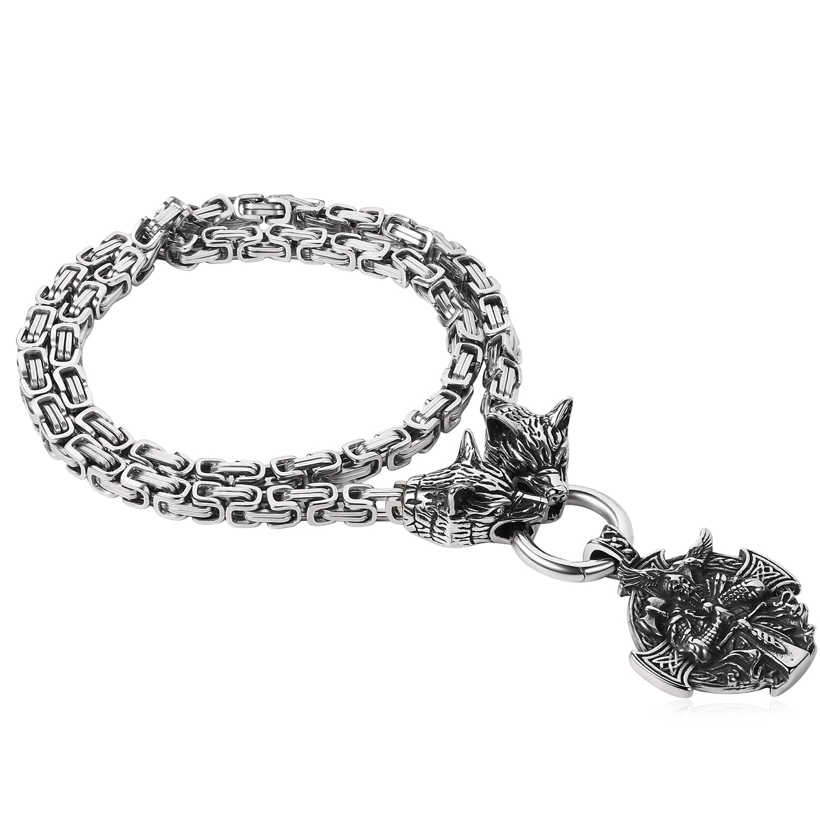 

Flongo Samurai Pendant Punk Amulet for Protection from Stainless Steel Nordic Durable Norwegian Wolf Head Jewelry Perfect Gift for Gift Bag Silver