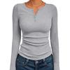 Damen Langarm Schlank Passend Uni Gerippt Gestrickt Geknöpft Basis Schicht T-Shirt