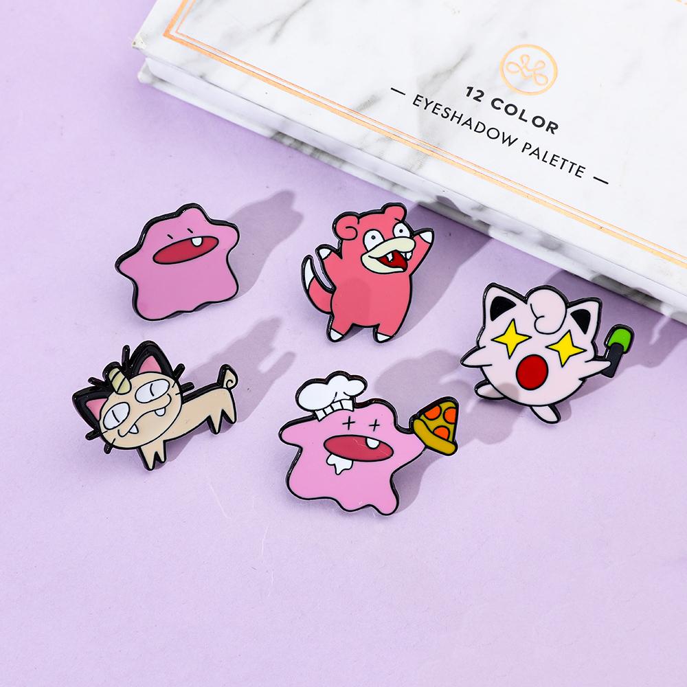 5 Pcs Fashion Jigglypuff Brooch Cute Ditto Meowth Enamel Pins Backpack Clothing Jewelry Metal Badge Accessories Gift