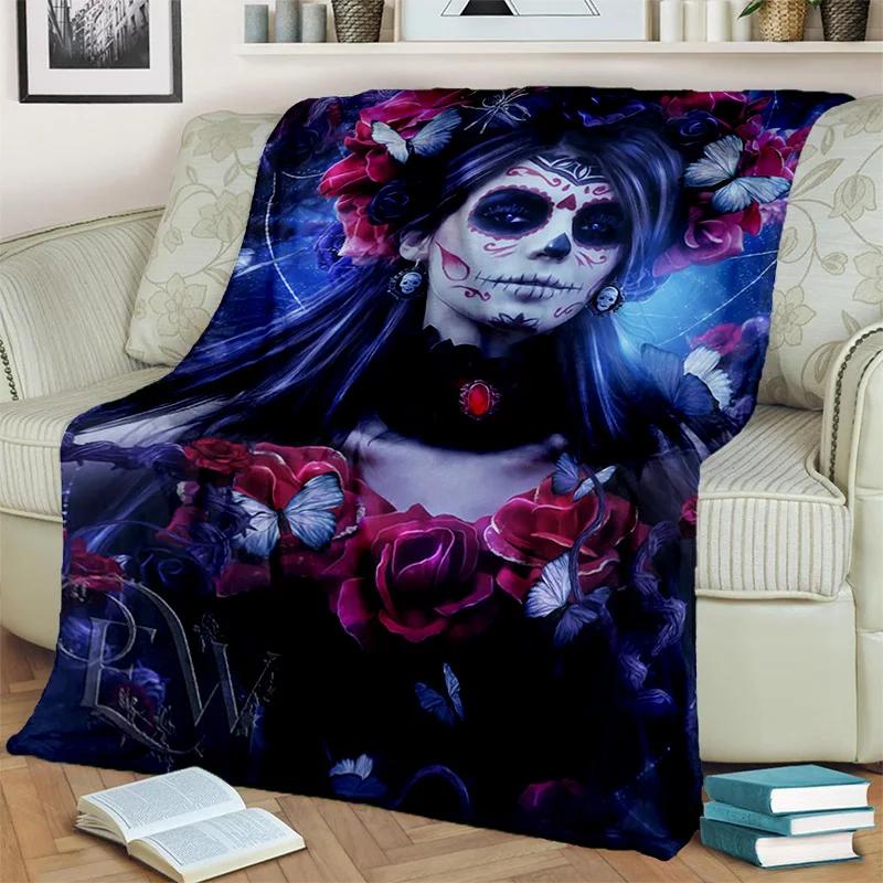 Coperta Orrore Teschio Femminile Ragazza Morta Gotica, Morbida Coperta da Lancio per Casa Camera da Letto Letto Divano Picnic Viaggio Ufficio Coperta Coprente Bambino