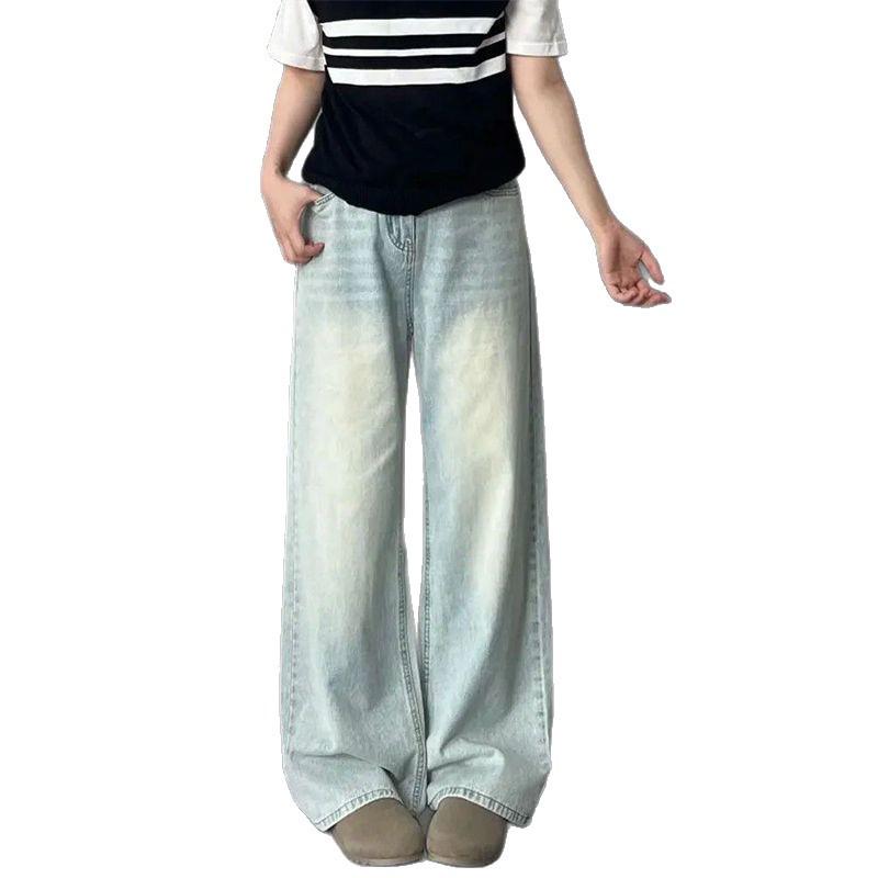 Vintage High Waist Blue Wide-Leg Jeans for Women - Retro Style, Slimming, Versatile, Straight Leg Pants
