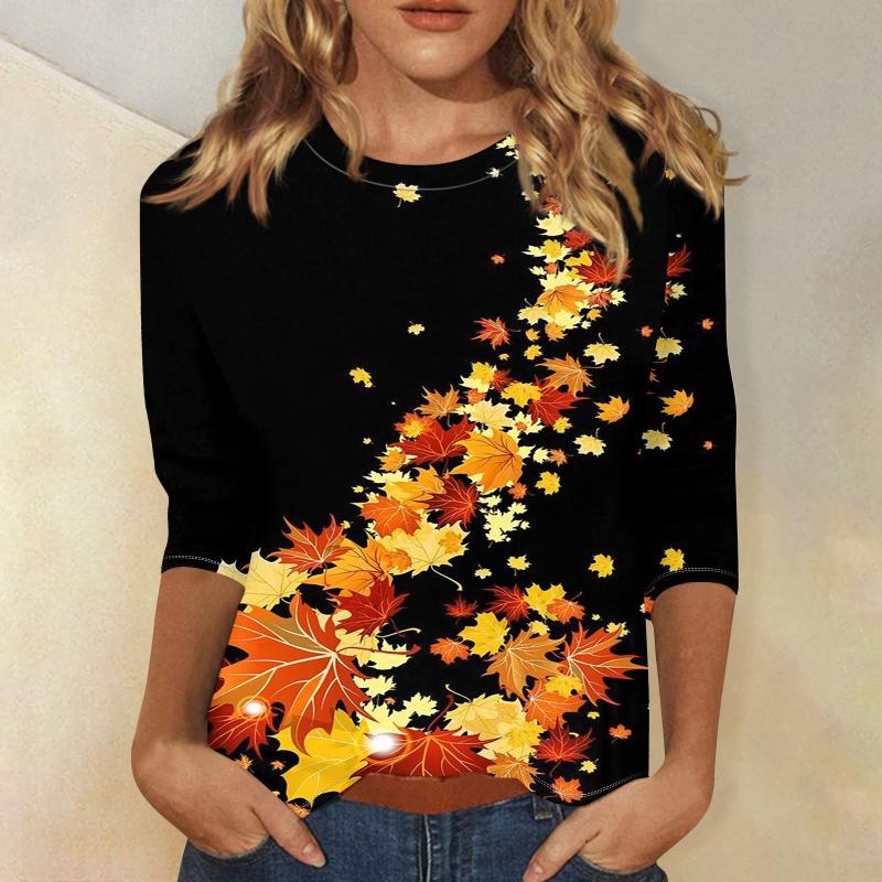 

Літні топи з круглим вирізом 3/4 рукава 2024 Жіночі туніки Вінтажні футболки з квітковим принтом Повсякденні футболки великих розмірів Базові топи Святкова футболка для вечірок XL