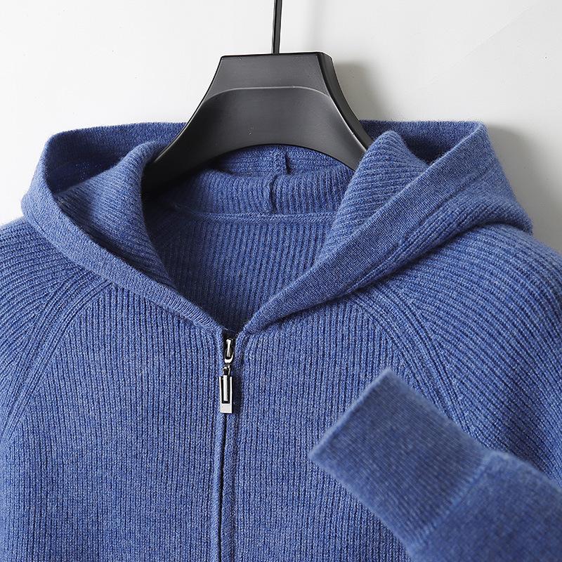 Men`s 100% Wool Hooded Cardigan Jacket