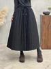 Johnature Woman Winter Vintage Personality Elasticated Waist A-Line Skirt Niche Solid Color Skirts