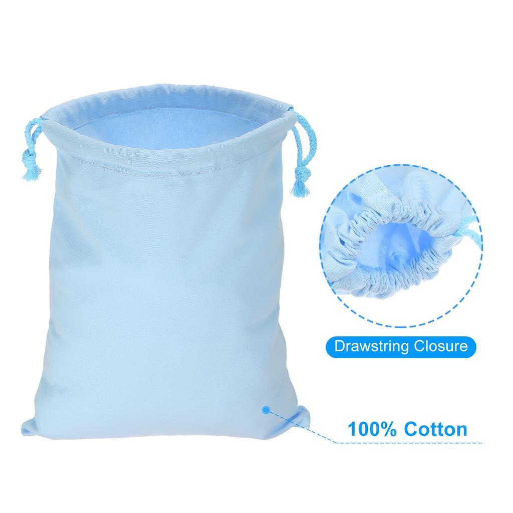Cotton Reusable Drawstring Bags 7x10 Set of 12 Multipurpose Washable Cotton Dust Bags Luggage Organization Travel Essentials Storage Pouch Light Blue