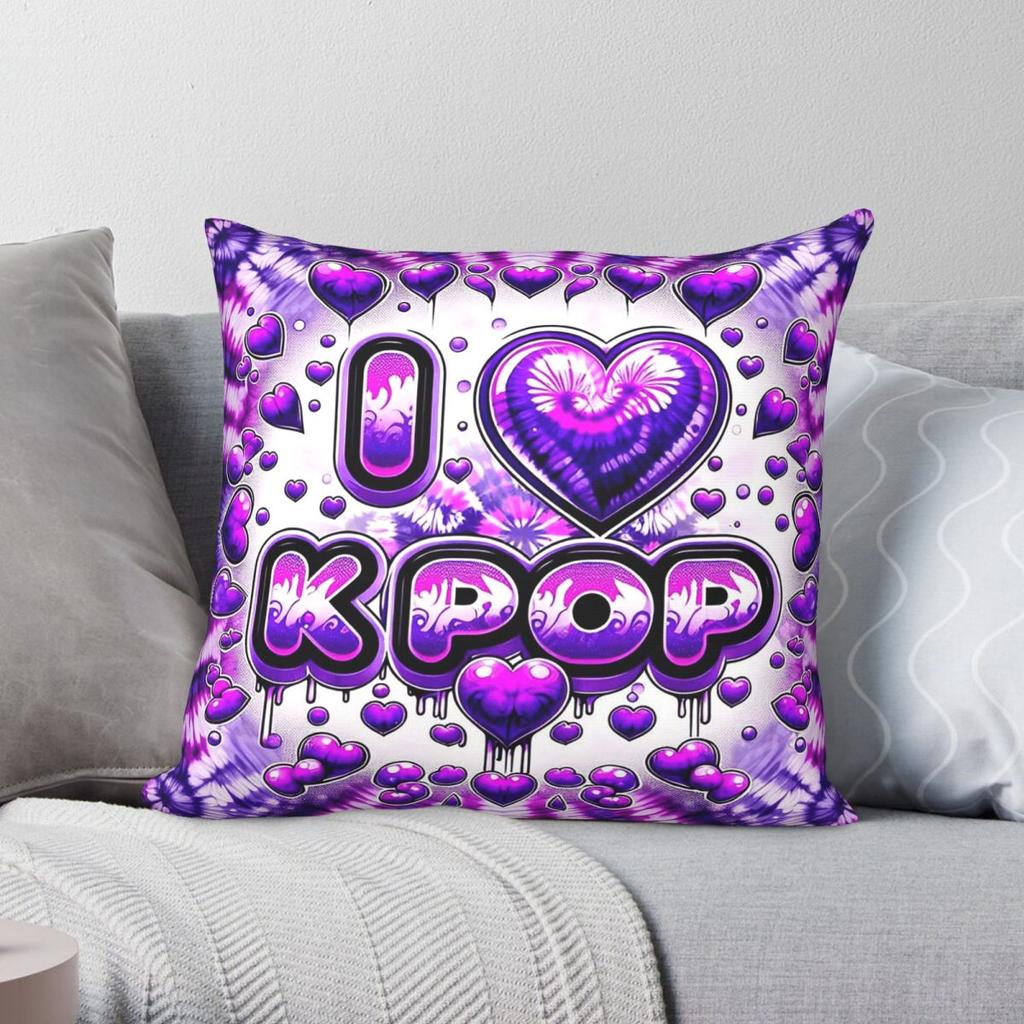 I Heart Kpop Square Pillowcase Polyester Linen Velvet Pattern Zip Decorative Throw Pillow Case Car Cushion Cover