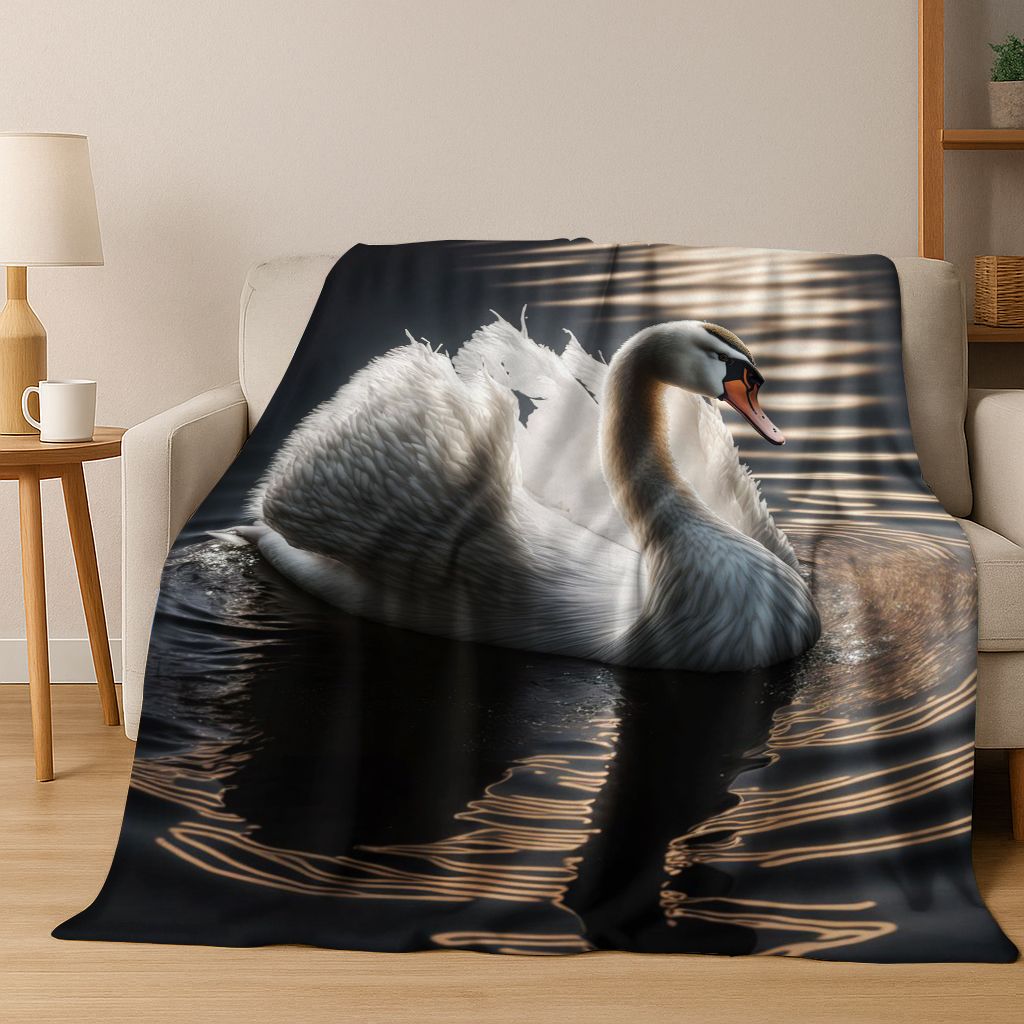 Dream Love Swan Art Cartoon Flannel Blanket,Cozy Soft Throw Blanket for Home Bedroom Bed Sofa Picnic Office Cover Gift Kids