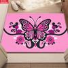 Pink Butterfly Floral Area Rug, Non-Slip Soft Carpet for Living Room Bedroom, Cute Cartoon Decorative Floor Mat for Kids Room