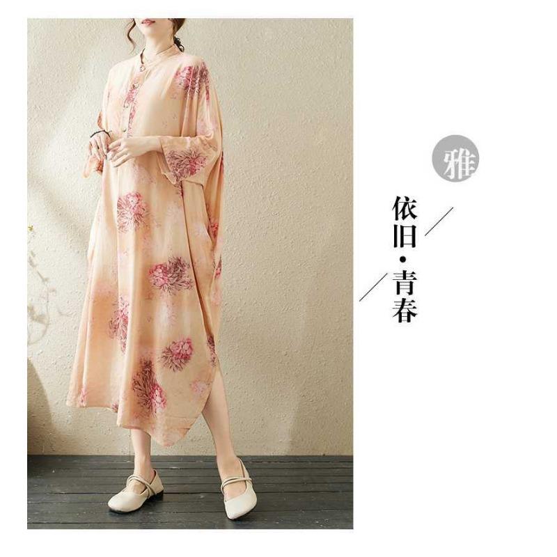 Trykte Kjoler med Ståkrage, Løse og Oversized for Ferie