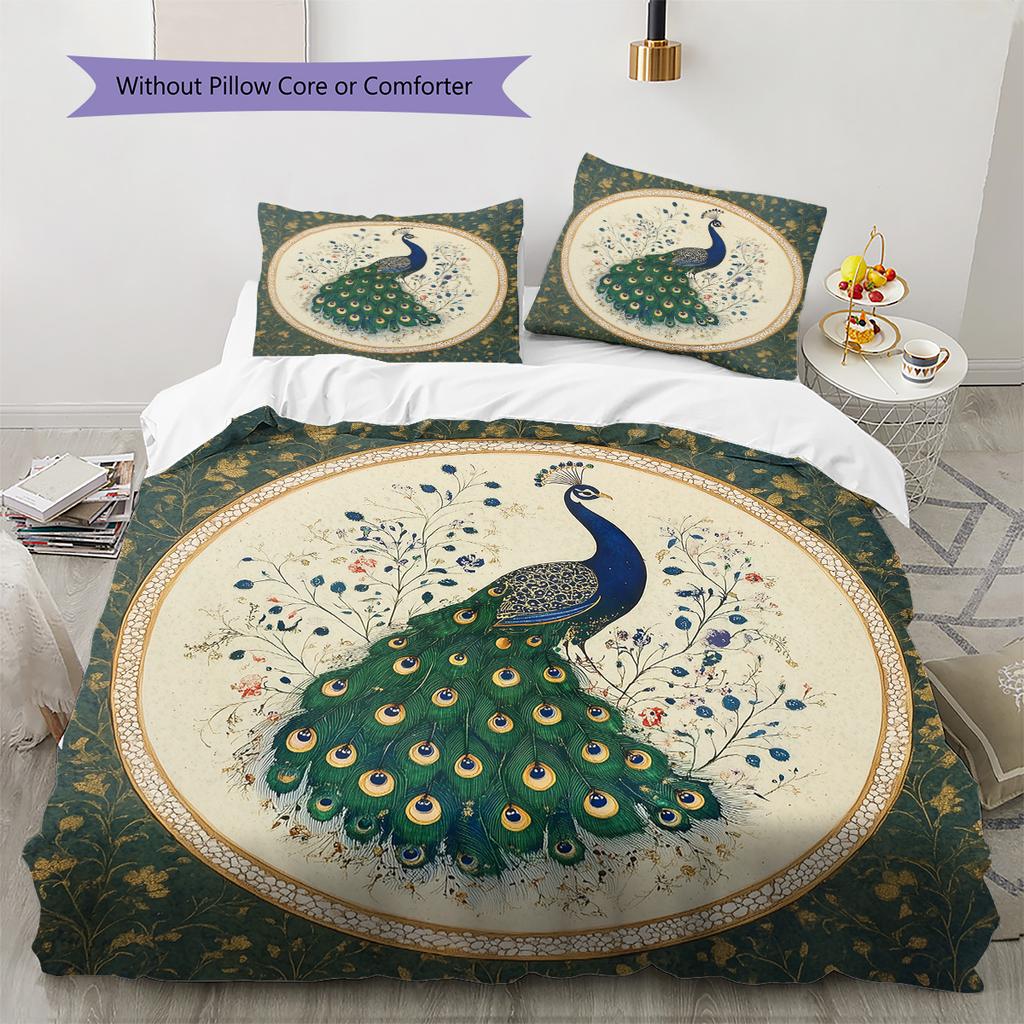 Peacock 2 Pattern Bedding Quilt Set Quilt Cover Pillowcase Home Decoration Gift (1 * Duvet Cover + 2 * Pillowcase, Without Core)
