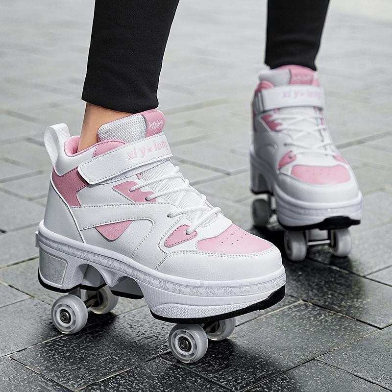 Roller Skates 6-15 Years Old Four-wheel Deformation Can Walk Can Skate Skates Girl Runaway Shoes