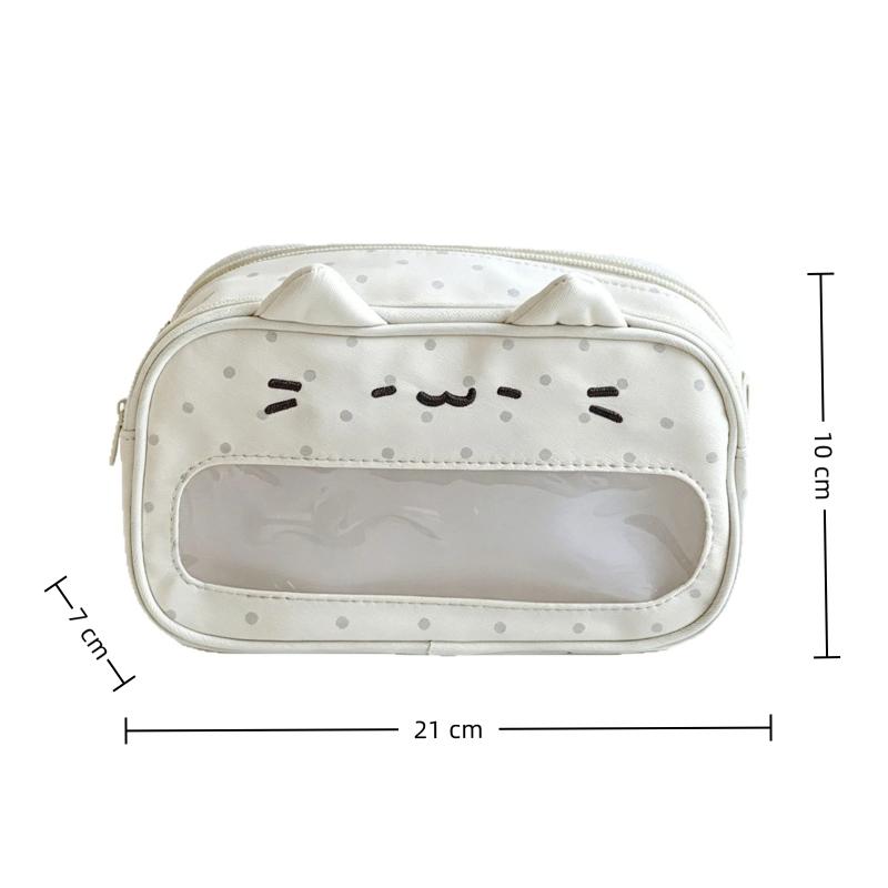 Fashionable Kitten Pencil Pouch with Clear Window and Wave Points for Travel