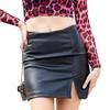 Faux Leather Split Mini Skirt for Women Work Wear Summer Short Dress Ladies Party Night Club PU Skirts In Black Green