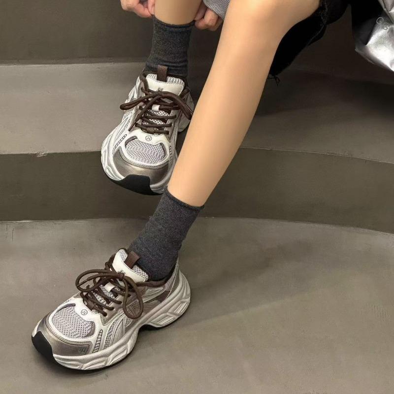 Leather retro versatile dad shoes women's trendy new autumn and winter platform velvet sneakers