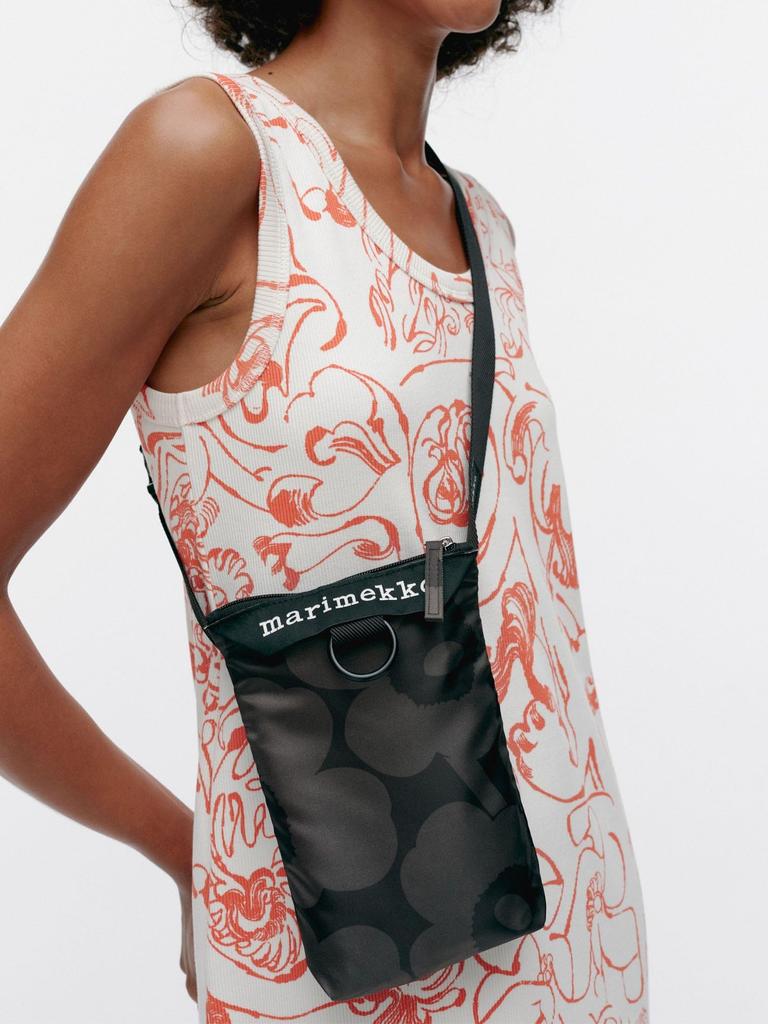 Marimekko Neat Phone Pocket Unikko Shoulder Bag, Women's, 52152259694124, Dark Gray x Gray
