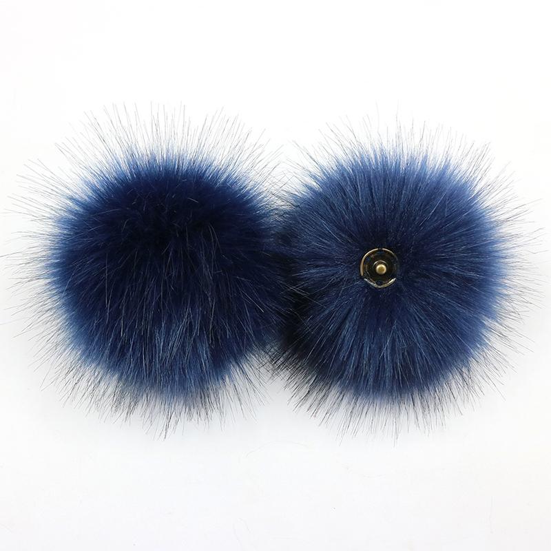 2Pcs Faux Fox Fur Pom-Pom for Hats DIY Crafts Hairball Hat Ball Pompom for Handicrafts with Press Button Toys Accessories