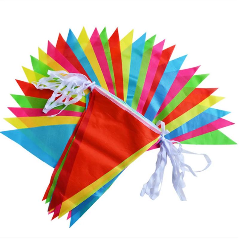 

Multicolored Bunting Banner Triangle Flags Nylon Fabric Pennant Festival Outdoor Party Decor