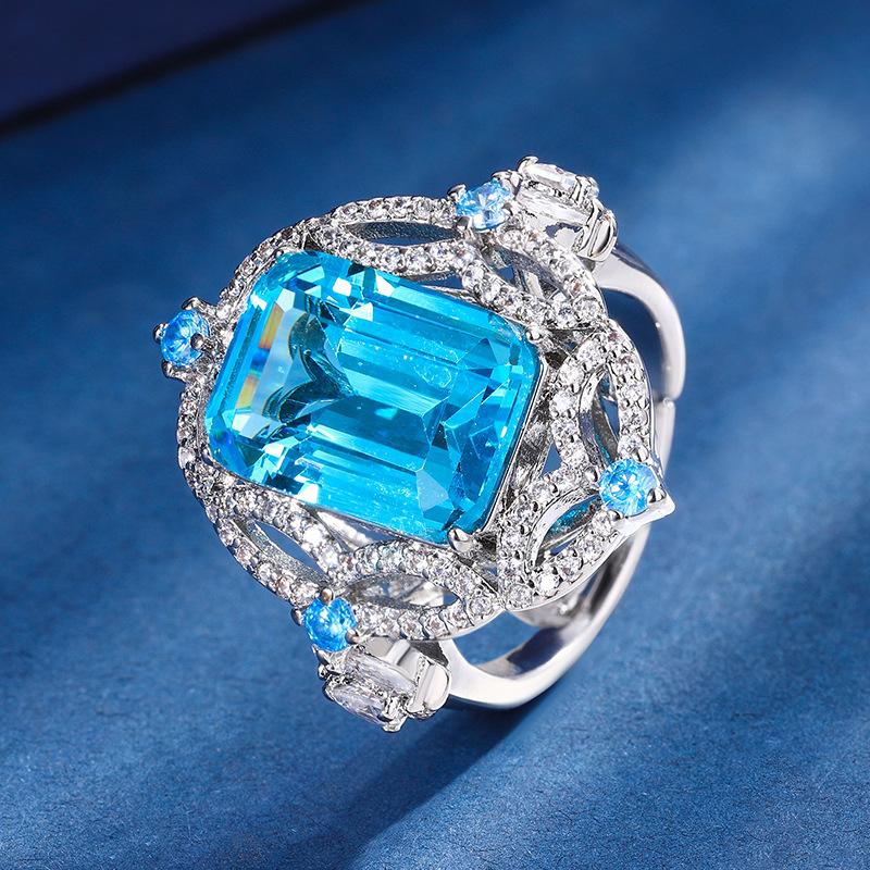 Jewelry Copper Bottom Gold-Plated Simulation Aquamarine Pink Diamond Small Fresh Set Pendant Ring 10 * 14