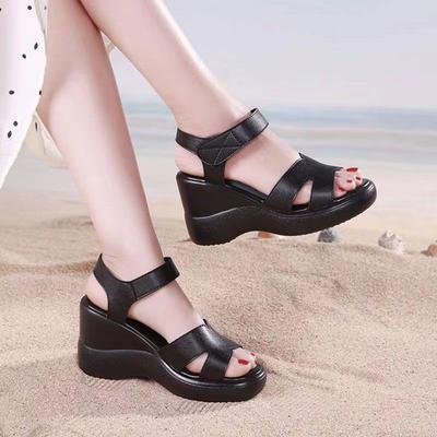 Scarpe Basse in Pelle Morbida Taglie Forti da Donna Tacco Medio Zeppe Sandali Estivi Sandali con Plateau Spesso Ufficio Spiaggia Mamma