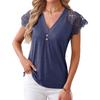 Women S Loose V Neck Short Sleeve Lace Trim Casual Top