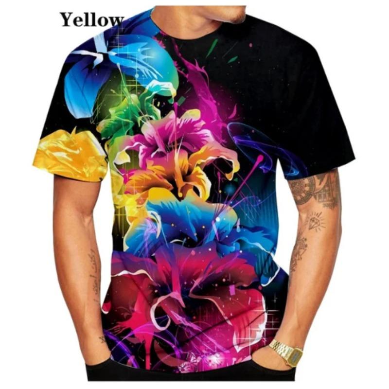 BOLIV MODA Heren 3D Geprint T-shirt Hawaiiaanse Mouw Palmbomen Patroon Print Korte Mouw Ronde Hals Pullover Casual Top XXL