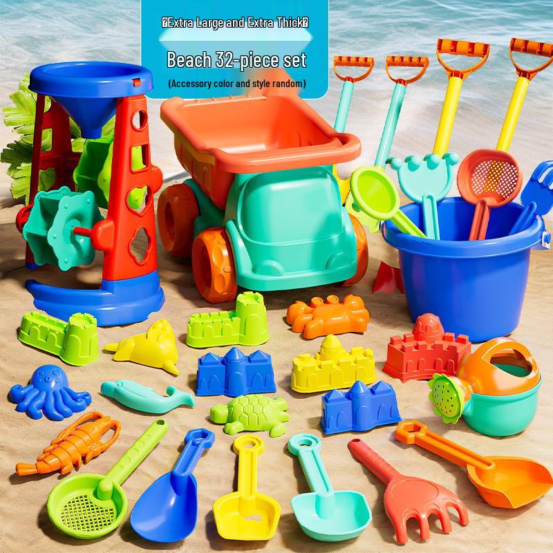 Seaside Sand Play Set: Children's Beach Toys with Shovel, Sand Timer, and Car Bucket