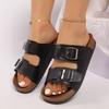 Fashion 2025 Summer Cork Sandals Men's Flock Faux Suede Mule Clogs Slippers Brown Classic Buckle Cork Slides Slippers for Men Slippers