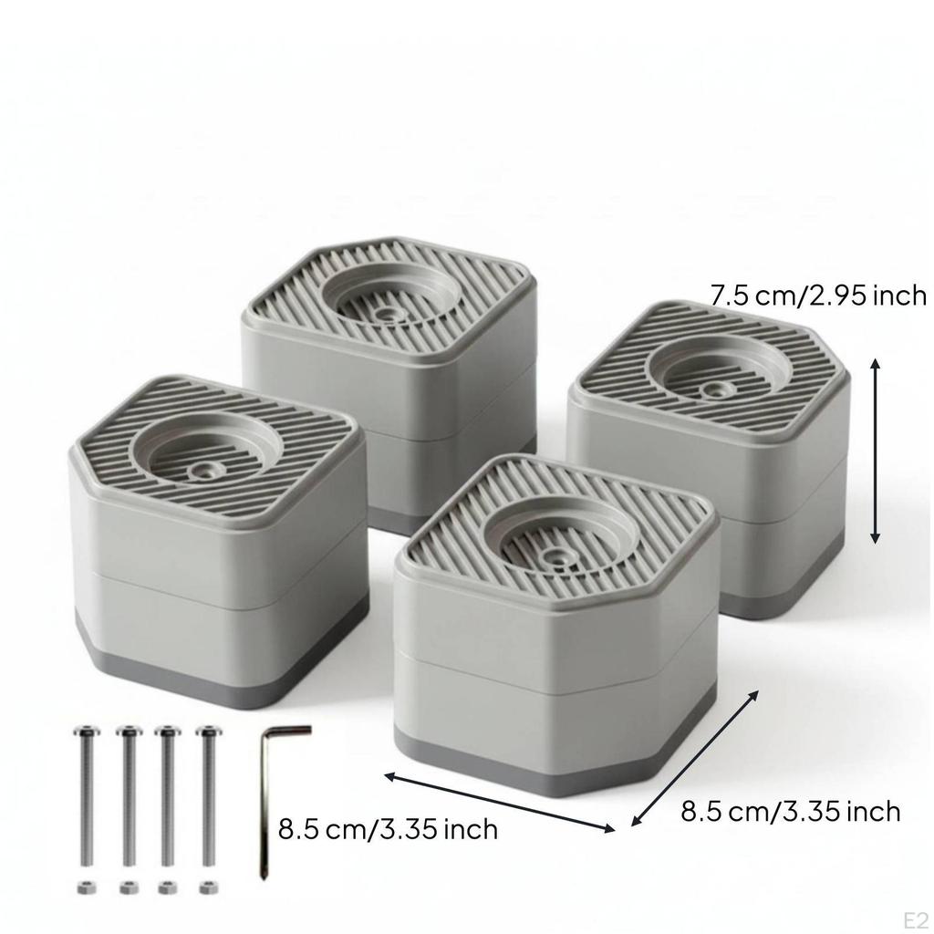 4 Pieces Appliance Support Pad Ribbed Surface AntiSlip Foot Shock Absorbing Gray 1 Layer