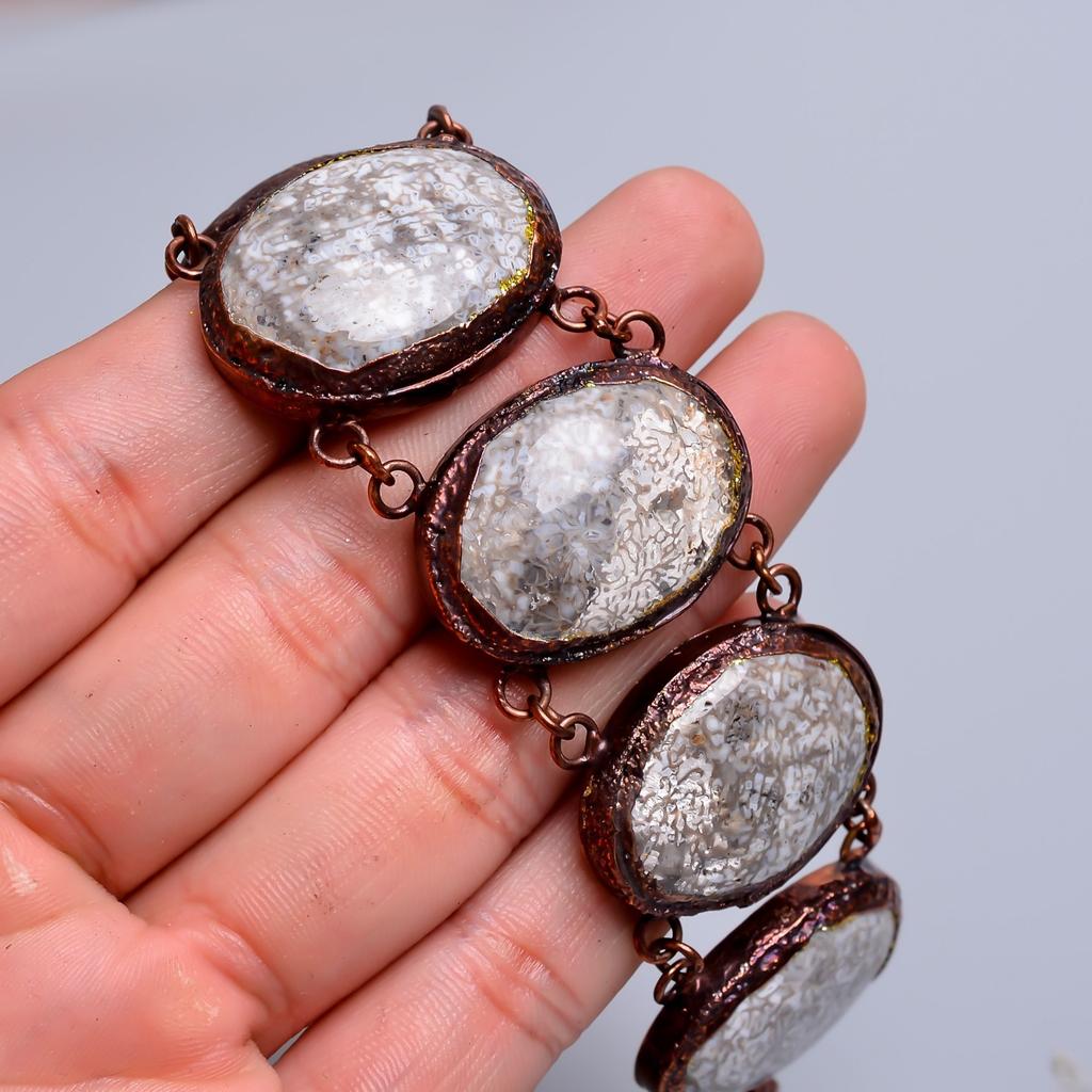 Fossil Coral Stone Electroformed Statement Unique New Bracelet Jewelry Copper V-76