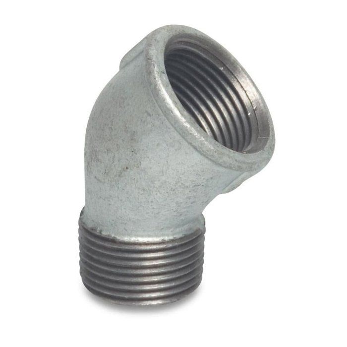 Raccord Fileté en Fonte Malléable, Coude 45° 1/2" IG x 1/2" AG