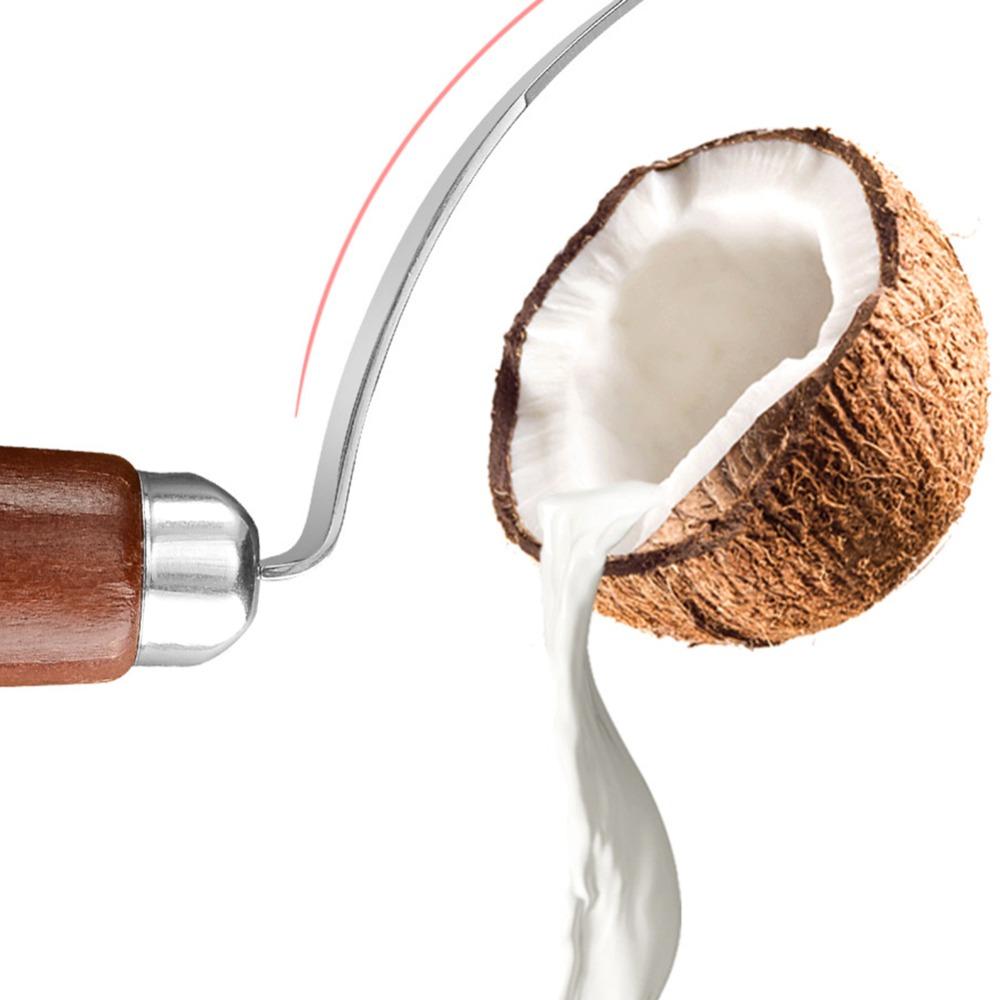 Wooden Handle Coconut Scraper Knife Brown Silver Shell Opener Coconut Opener Tool  Multi-Purpose