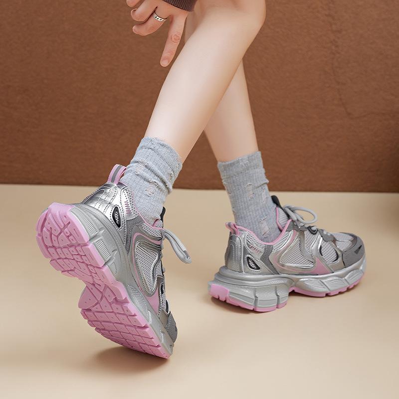 Augusteng mesh dad shoes girl 2025 new summer thick-soled small fried street casual sports shoes ins