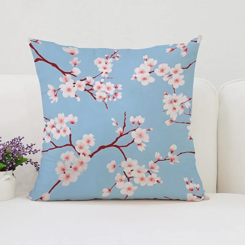Cushion Cover 50X50 Japanese Cherry Blossom Bed Pillowcases Covers For Bed Pillows Pillow Cases 45X45 Cushions Cover Home Decor