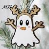 Wooden Hanging Decorations for Holiday Christmas Ghost Ornaments, Tree with Santa Hats Cute Ornaments Gothic Skull, Xmas Winter Party Supplies Window