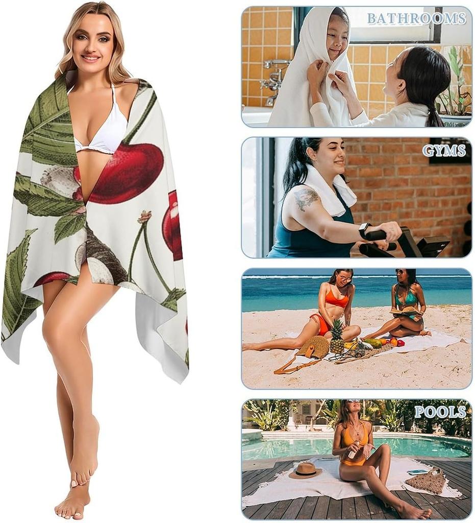Delicious Cherry Pattern Beach Towel for Family Stuffs Friends Gift Quick-Dry Sand Free For Bath Yoga Beach Camping Swimming GYM