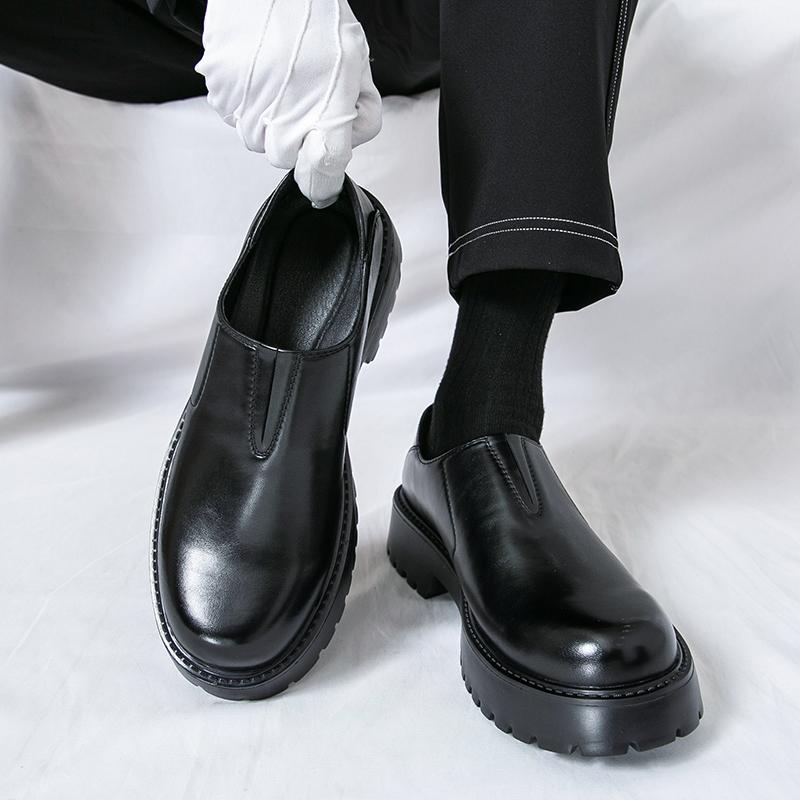 Fashion Brand Men's Comfortable Thick Soled Legged Loafers 2025 Fashion New Men's Round Head Breathable Cowhide Casual Leather Shoes