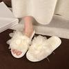 Fashion Sweet Classic Slippers Women Casual Flat Low Heels Sweet Basic Shoes Women Solid Fur Flower Slip On Winter Slides Plus Size