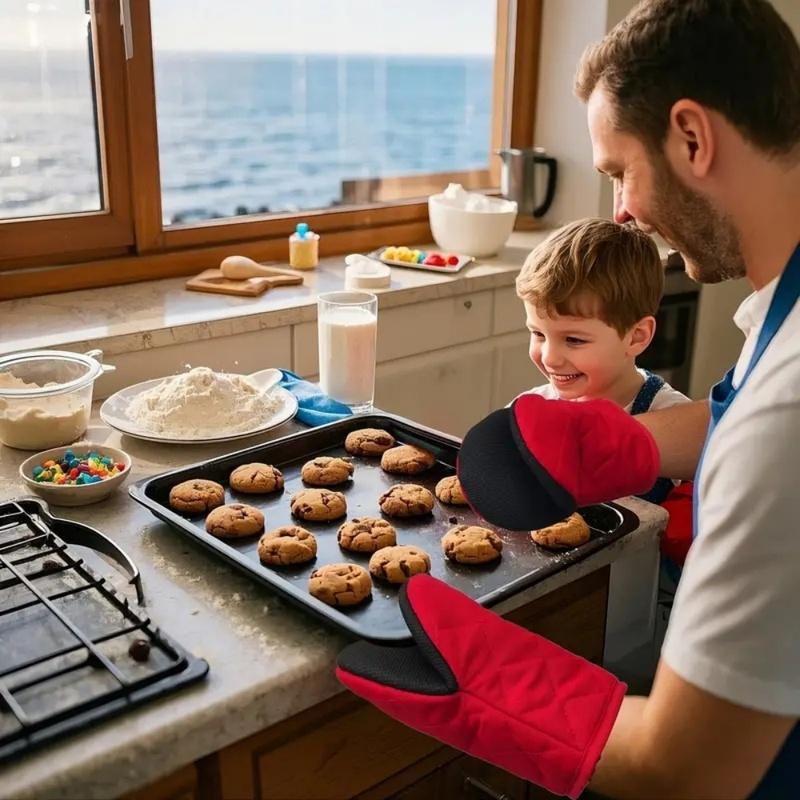 Short Heat-Resistant Oven Mitts with Non-Slip Grip and Hanging Loop