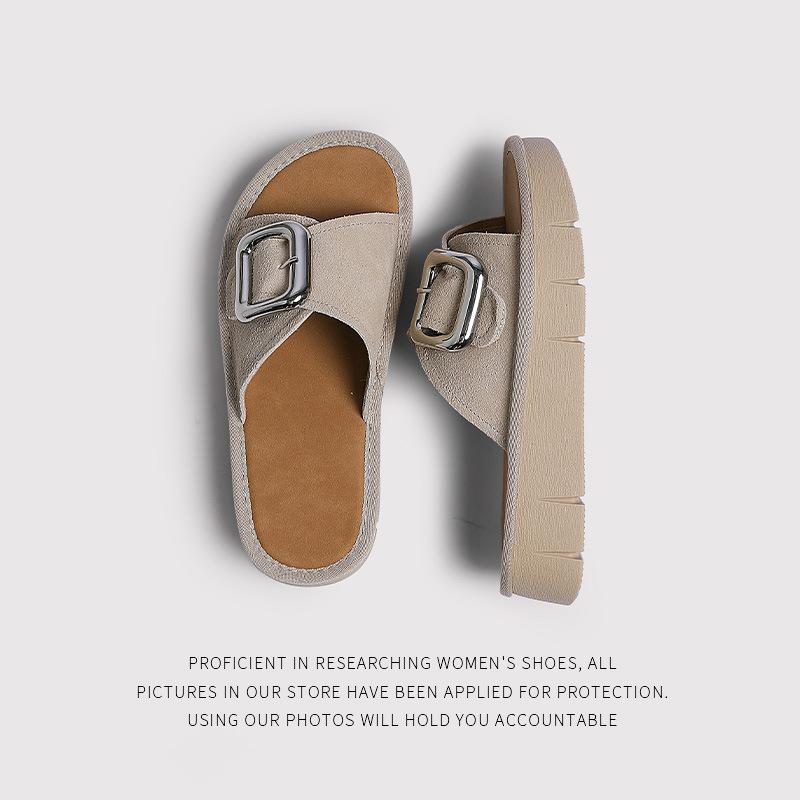 New Foreign Trade Birkenstocks Retro Buckle With Beach Casual Platform Slippers Women'S One-Word Drag Cork Drag Outer Wear
