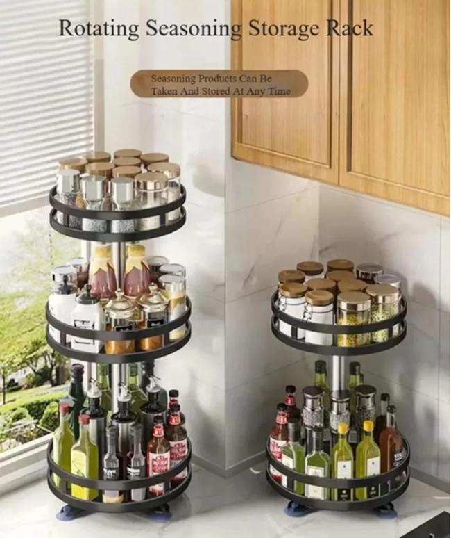 360°Rotating Kitchen Spice Rack Round Storage Container Non-Skid 2 Tier Turntable Organizer Storage Tray Cosmetics Organizer